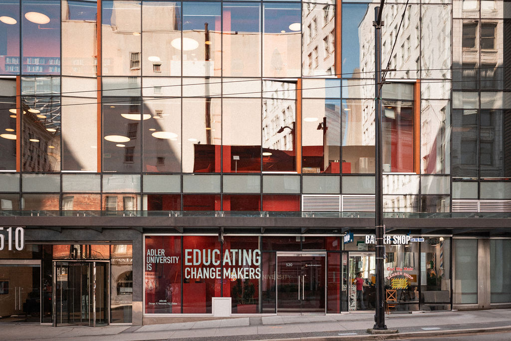 Outside Adler University's campus in downtown Vancouver.