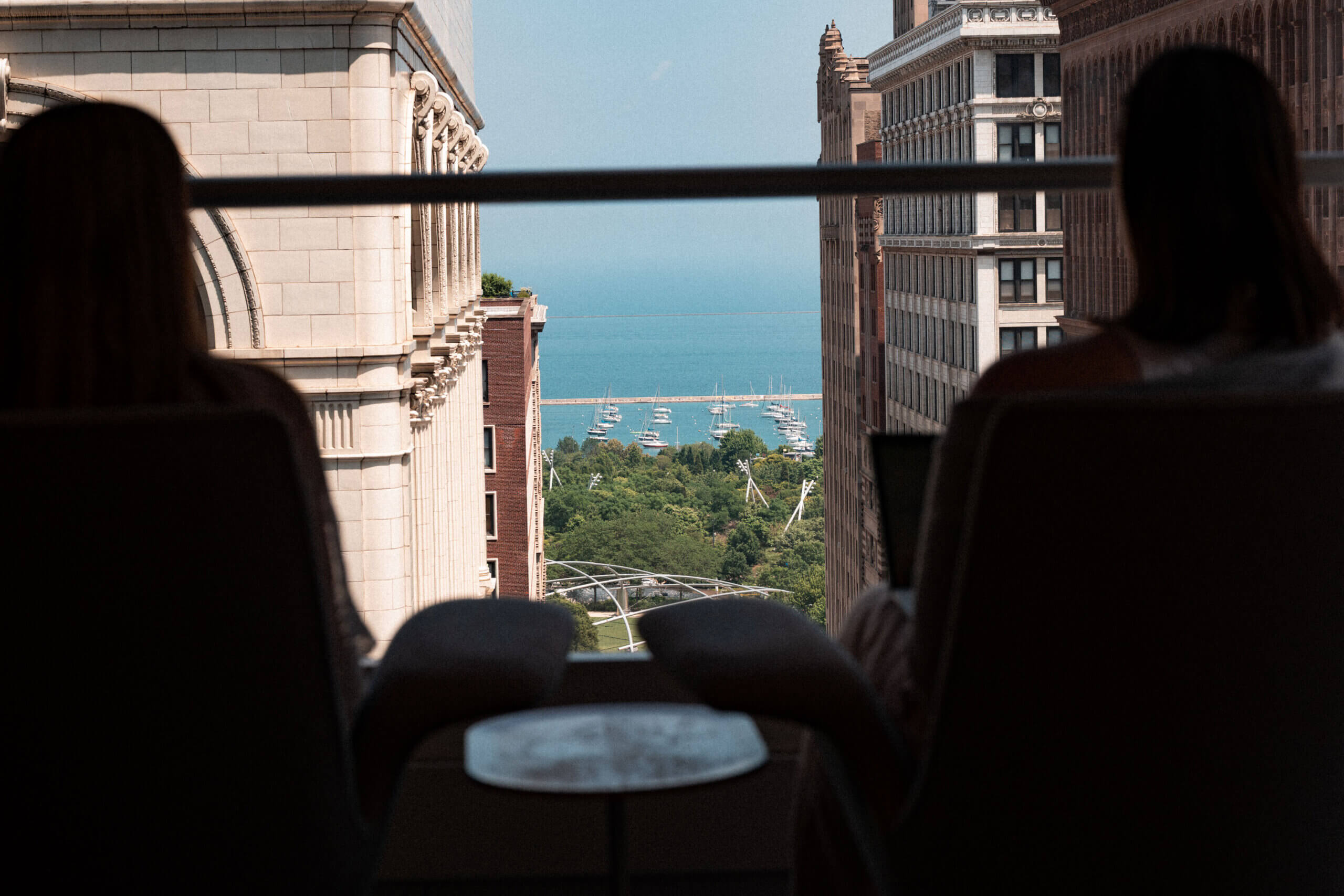 Vue sur le lac Michigan depuis le campus de Chicago de l&#039;université Adler.