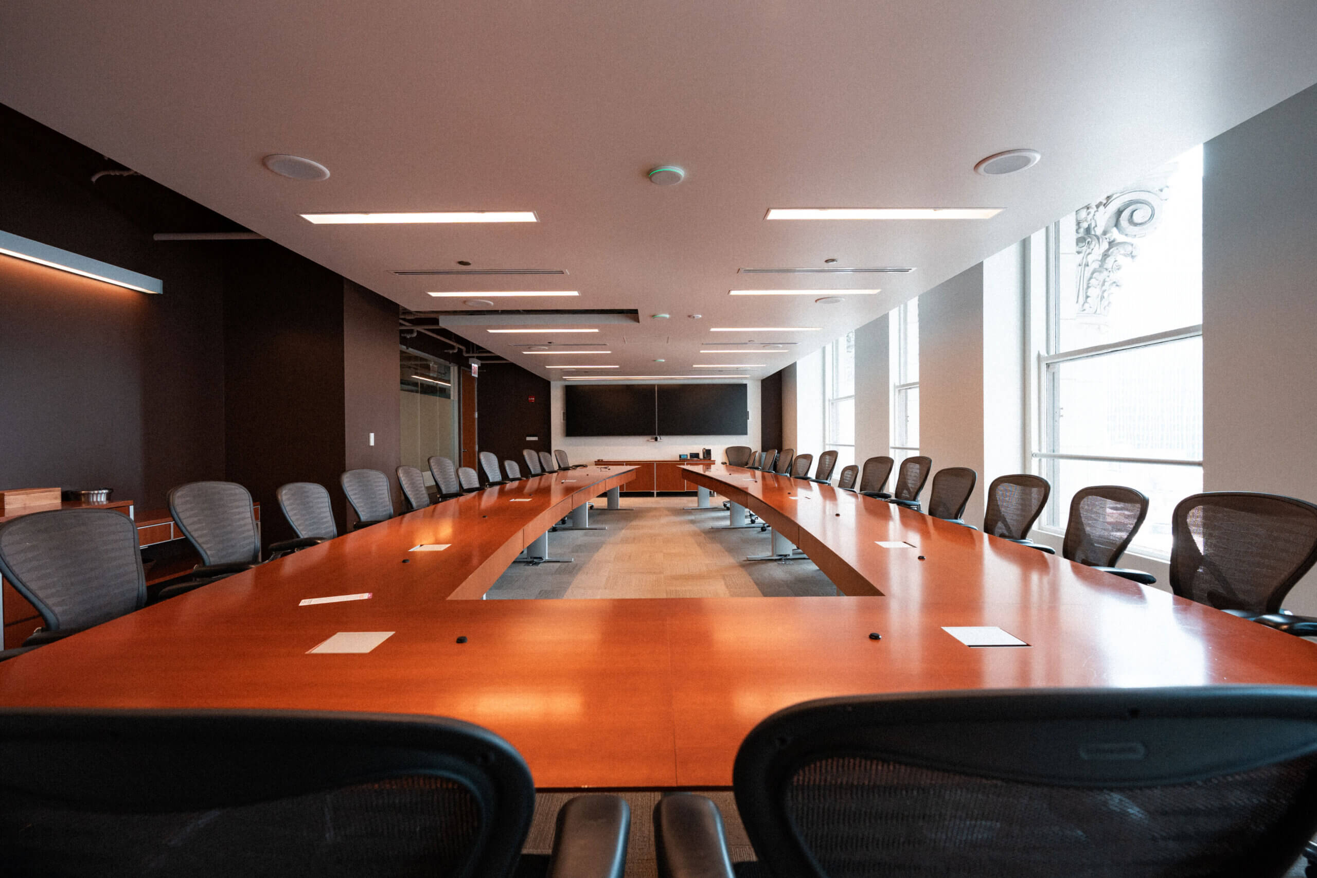 A boardroom at the Chicago campus of Adler University.